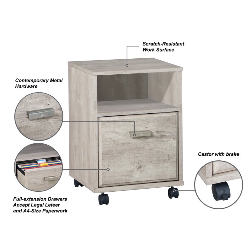 Saint Birch Elma Modern Wood Mobile File Cabinet with Casters in Washed Gray