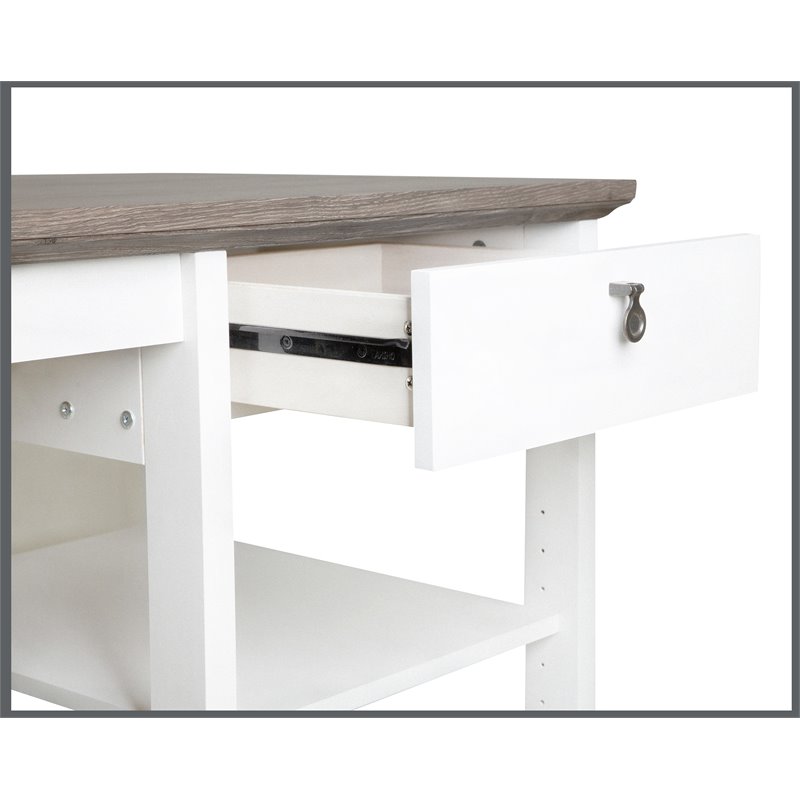 Saint Birch Finley L-Shaped Modern Wood Writing Desk in White/Driftwood
