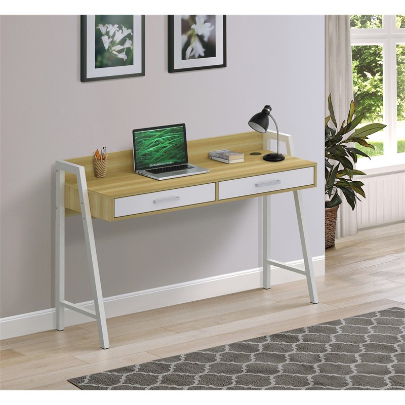 Saint Birch Fenton 2-Drawer Modern Wood Writing Desk in Natural and White