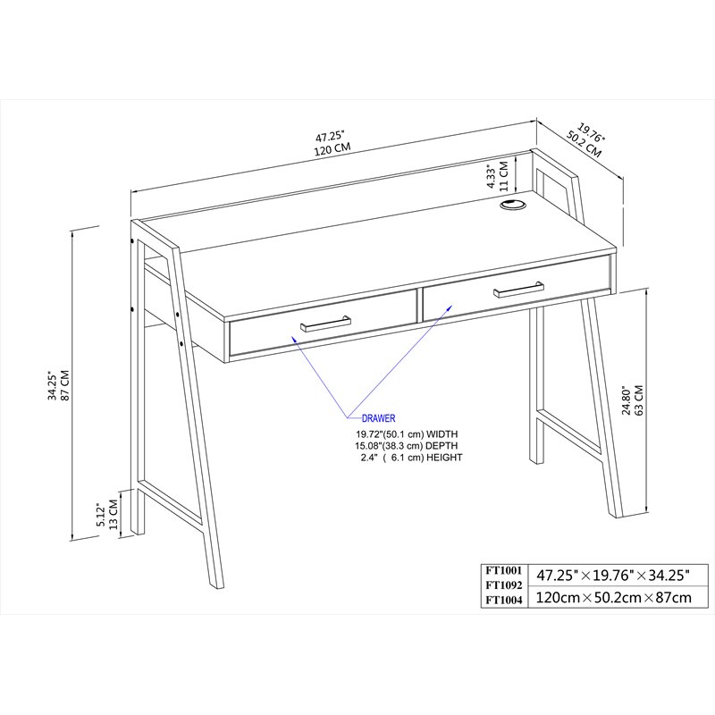 Saint Birch Fenton 2-Drawer Modern Wood Writing Desk in Natural and White