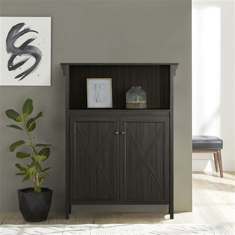 Saint Birch Hawksbury Open Shelf Farmhouse Wood Storage Cabinet in Espresso