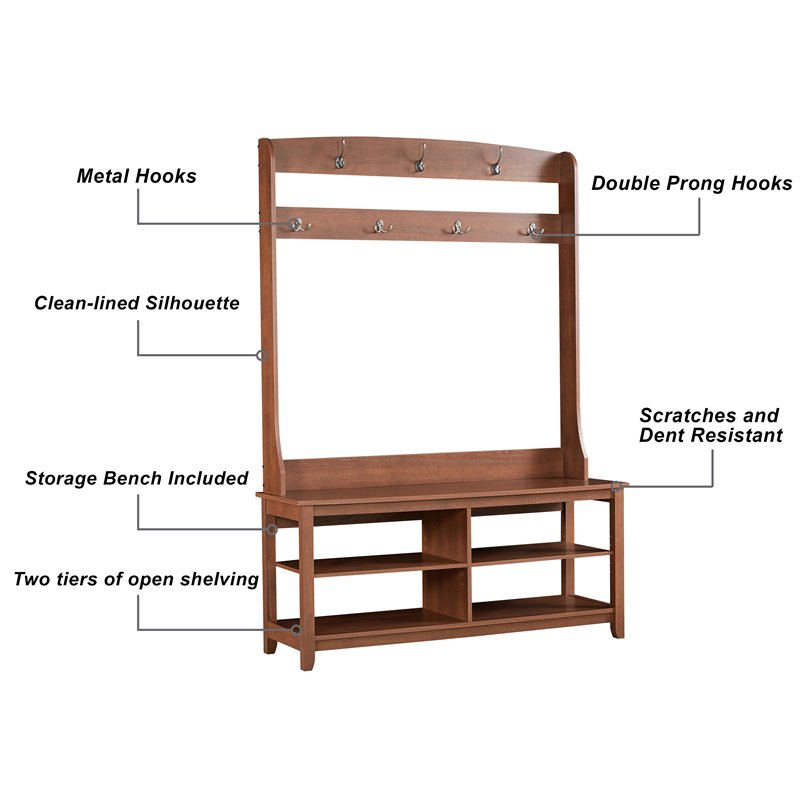 Saint Birch Salisbury 4-Shelf Modern Wood Hall Tree & Shoe Bench in Rustic Brown
