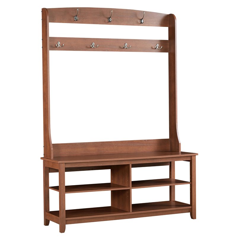 Saint Birch Salisbury 4-Shelf Modern Wood Hall Tree & Shoe Bench in Rustic Brown