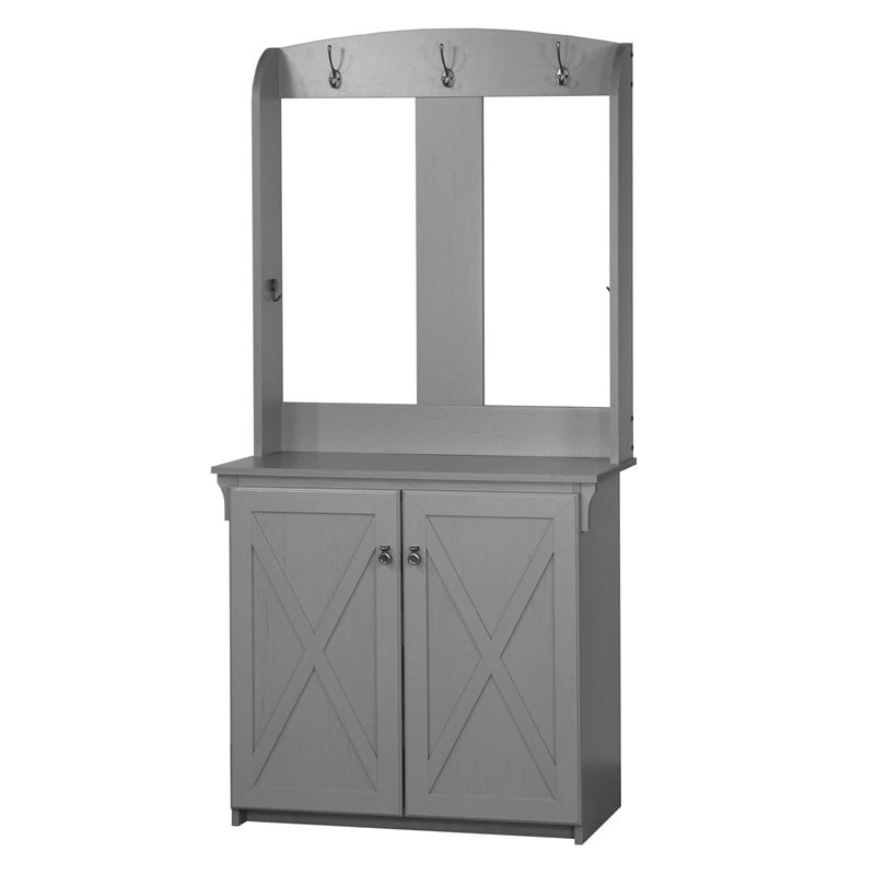 Saint Birch Hawksbury Farmhouse Wood Hall Tree & Cabinet in Gray