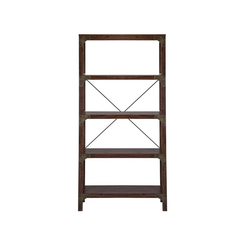 Saint Birch Logan 4-Shelf X-Cross Modern Wood Bookcase in Walnut