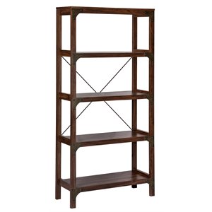 Saint Birch Logan 4-Shelf X-Cross Modern Wood Bookcase in Walnut