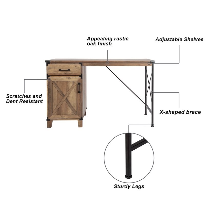 Saint Birch Oxford 1-Drawer Modern Wood Writing Desk in Rustic Oak