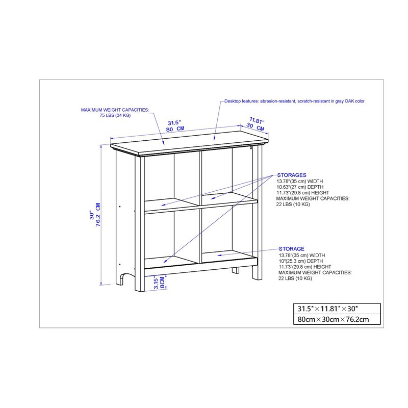 Saint Birch Olivia 4-Shelf Modern Wood Bookcase in Gray Oak/White