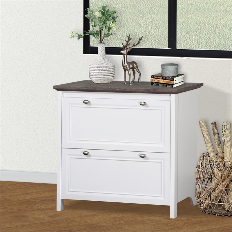 Saint Birch Olivia Modern Wood File Cabinet in Gray Oak/White
