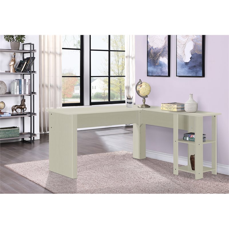 Saint Birch Hanzila L-Shaped Transitional Wood Executive Desk in Antique White