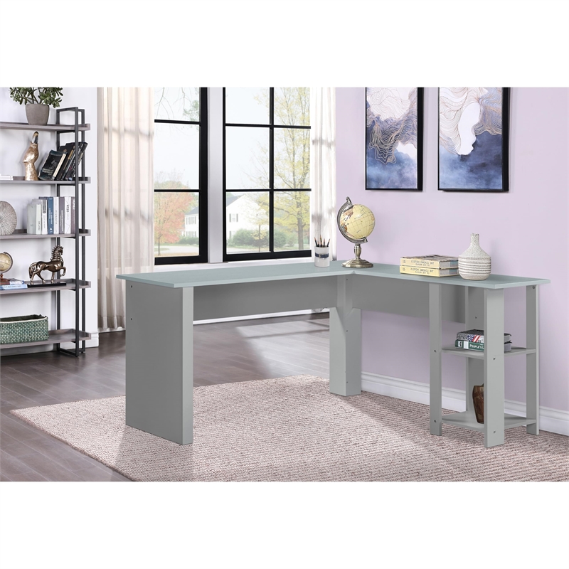 Saint Birch Hanzila L-Shaped Modern Wood Executive Desk in Cape Code Gray