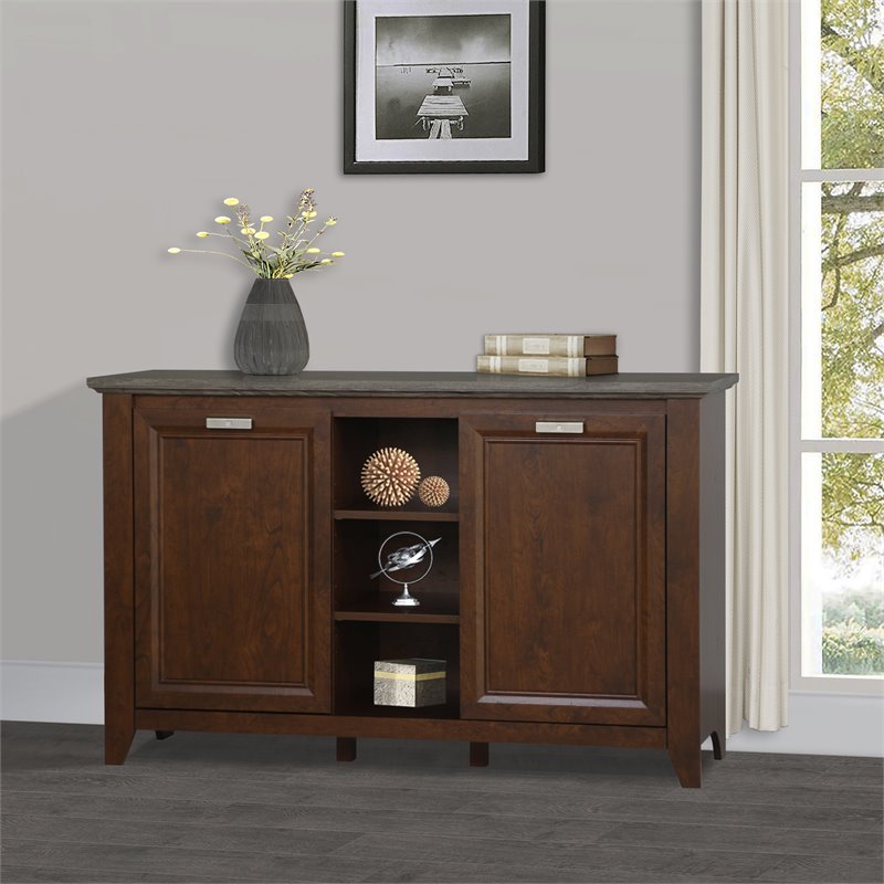 Saint Birch Kenneth 3-Door Modern Wood Credenza File Cabinet in Cherry/Gray Oak