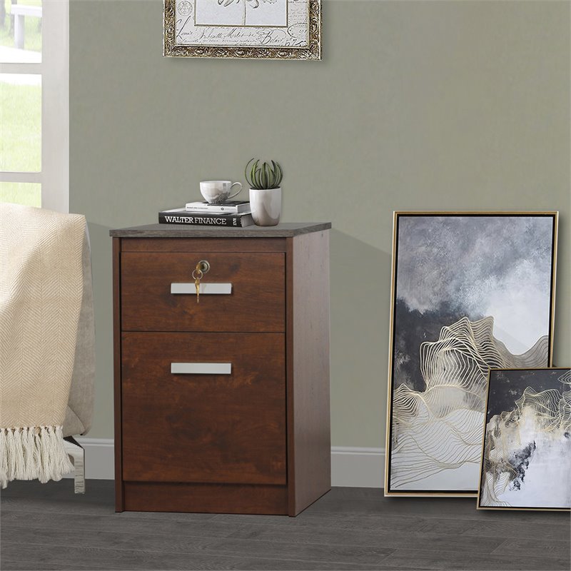 Saint Birch Kenneth 2-Drawer Modern Wood File Cabinet in Cherry/Gray