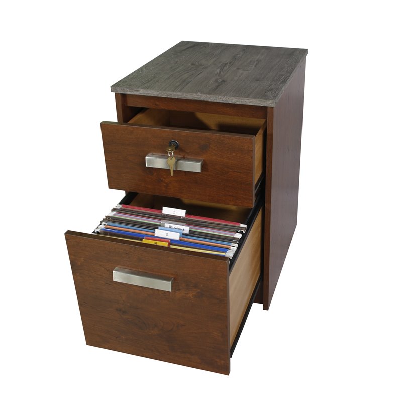 Saint Birch Kenneth 2-Drawer Modern Wood File Cabinet in Cherry/Gray