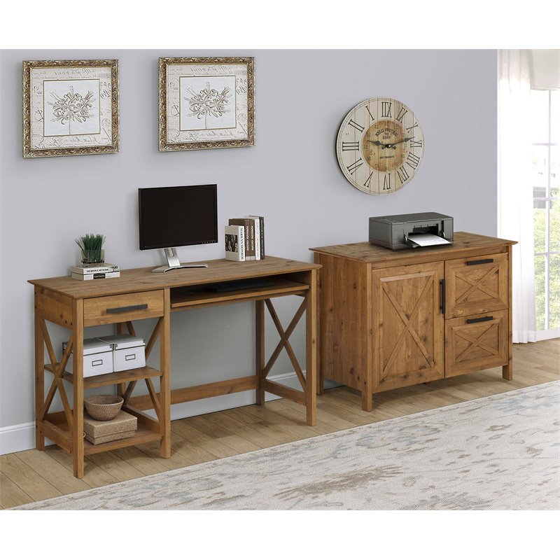 Saint Birch Austin Farmhouse 2-Shelf Wood Writing Desk in Rustic Brown