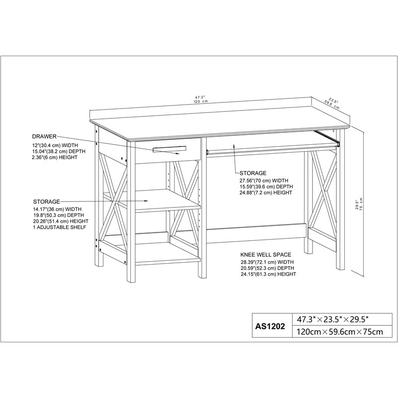 Saint Birch Austin Farmhouse 2-Shelf Wood Writing Desk in Rustic Brown