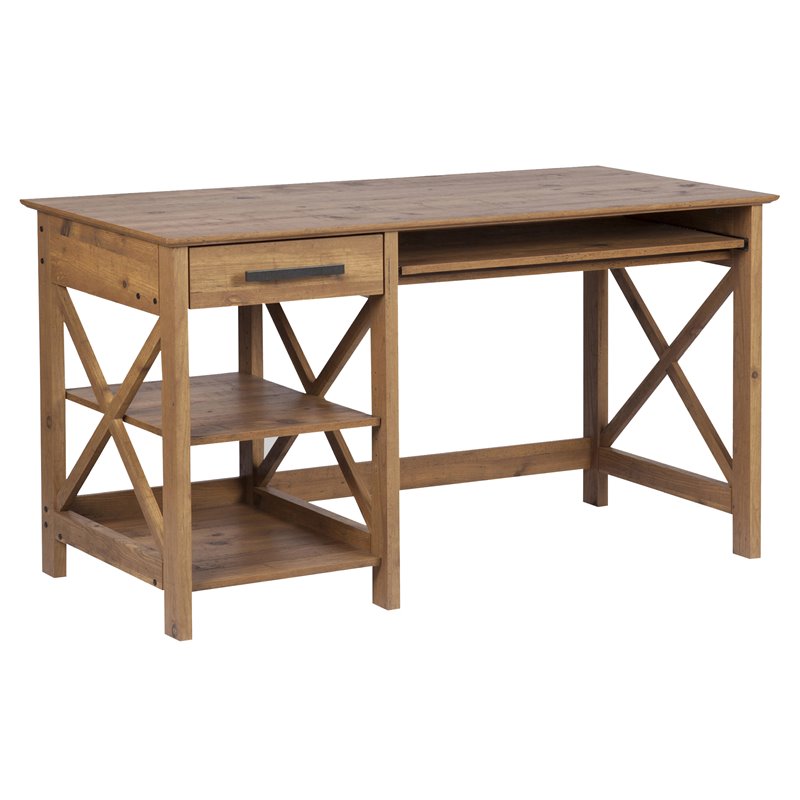 Saint Birch Austin Farmhouse 2-Shelf Wood Writing Desk in Rustic Brown