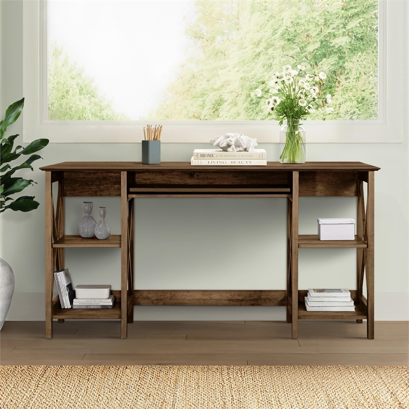 Saint Birch Honduras X-Cross Farmhouse Wood Writing Desk in Washed Gray