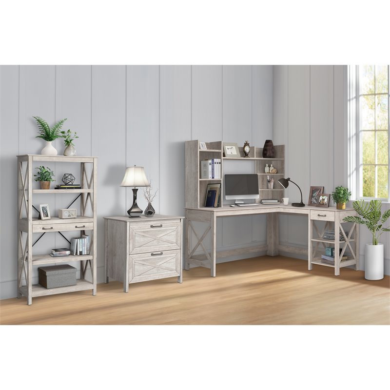 Saint Birch Honduras L-Shaped Farmhouse Wood Writing Desk in Washed Gray