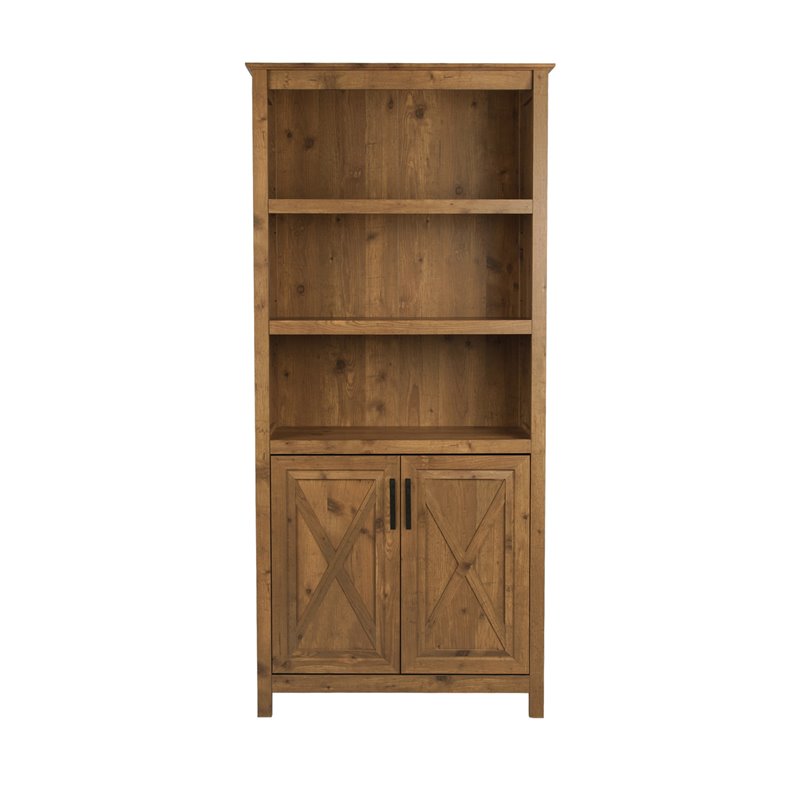 Saint Birch Houston 2-Door Farmhouse Wood Bookcase in Rustic Brown