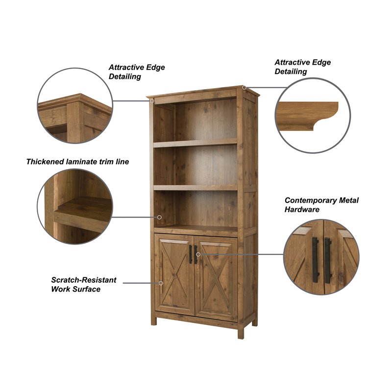 Saint Birch Houston 2-Door Farmhouse Wood Bookcase in Rustic Brown