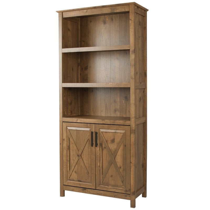 Saint Birch Houston 2-Door Farmhouse Wood Bookcase in Rustic Brown
