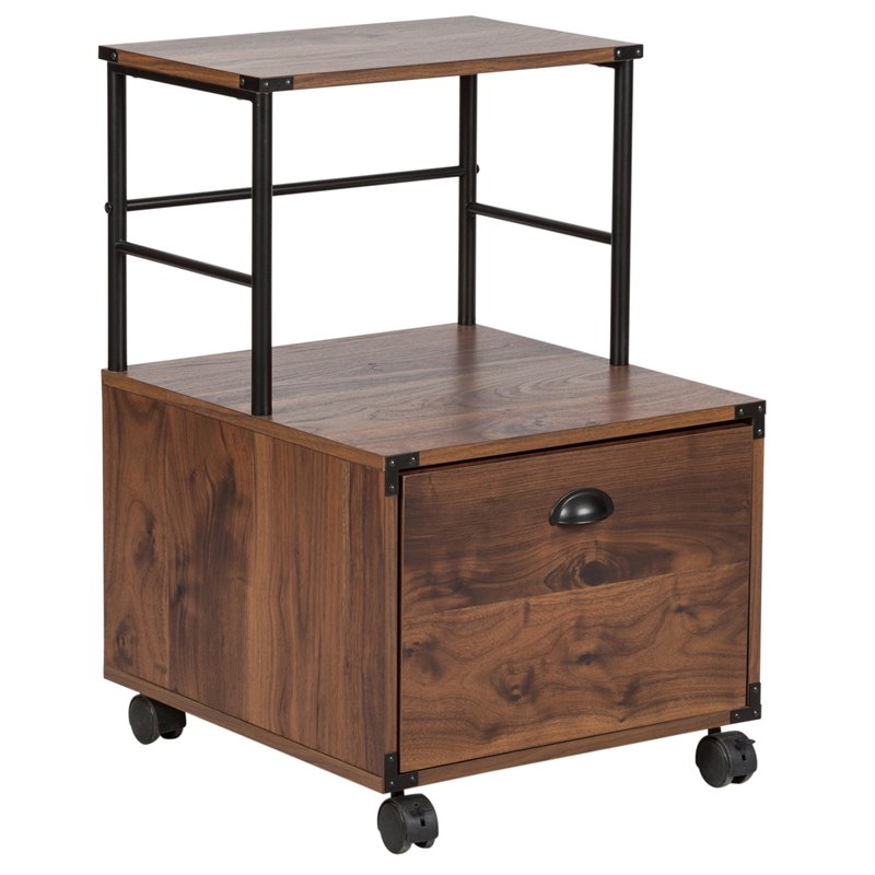 Saint Birch Bombay Modern Wood Mobile File Cabinet with Casters in Walnut