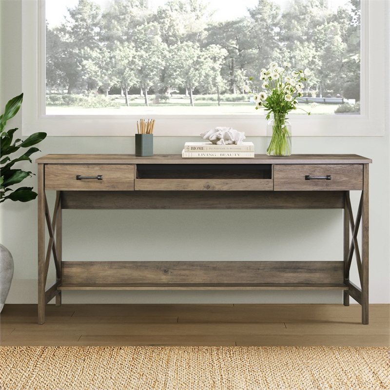 Saint Birch Alaska Wood 59.5 inches Writing Desk in Rustic Oak