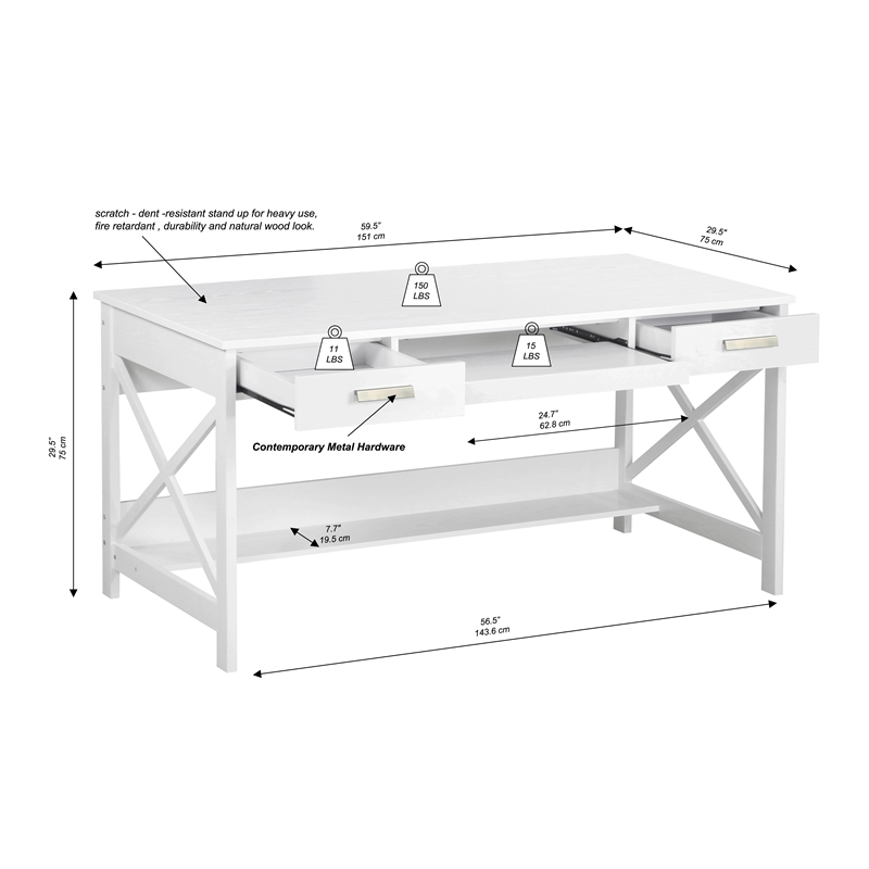 Saint Birch Alaska Wood 59.5 Inches Writing Desk in White