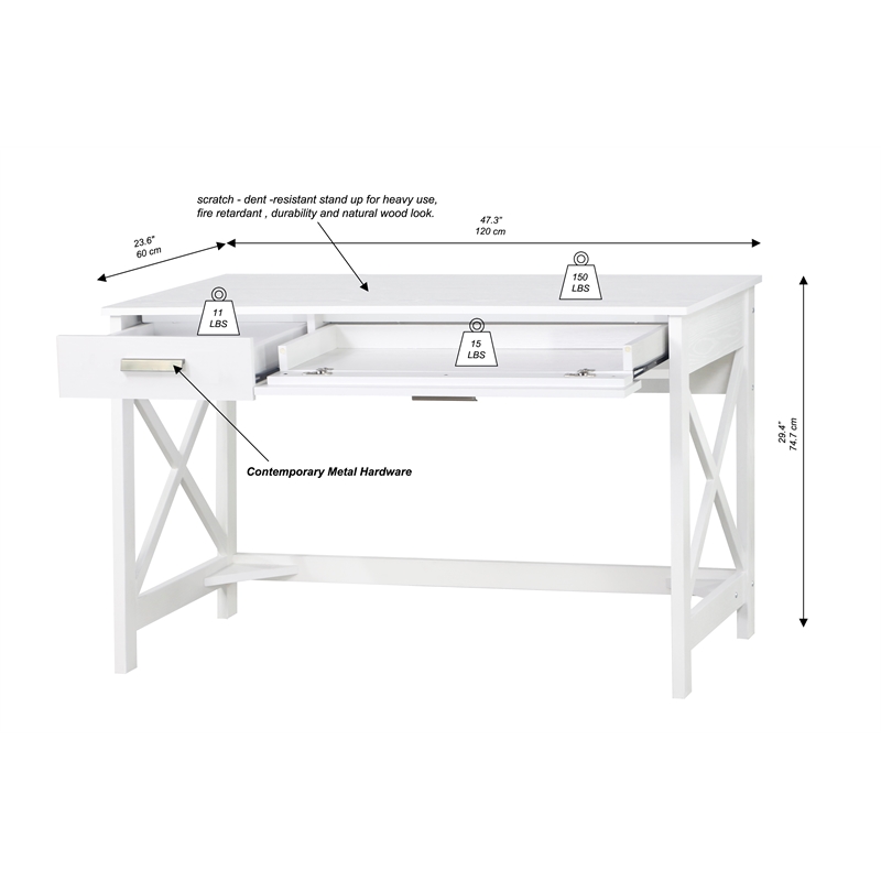 Saint Birch Alaska Contemporary Wood 47 inches Wrinting Desk in White