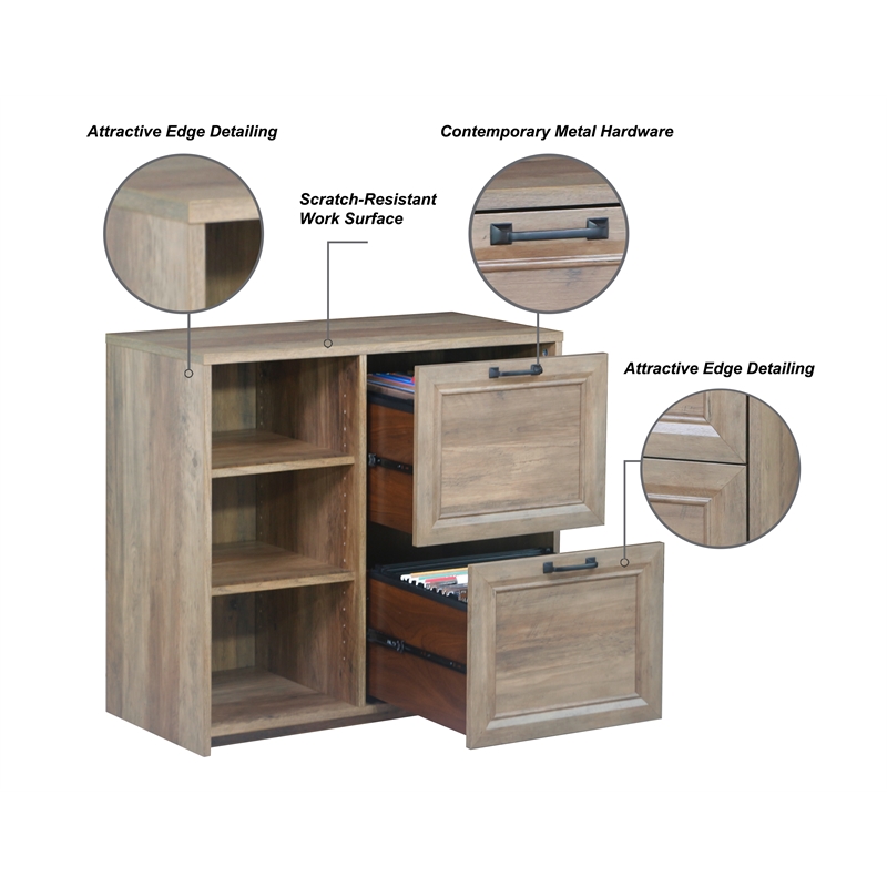 Saint Birch Alaska Wood 2 Drawer File Cabinet With 3 Shelf in Oak