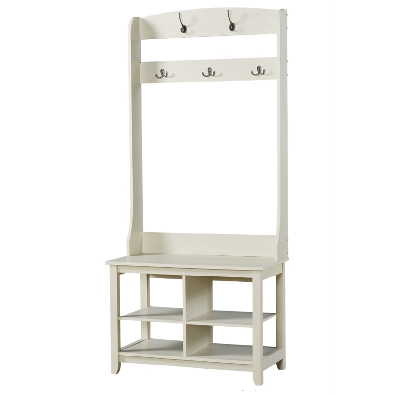 Saint Birch Hawksbury 31.5 Inches Wood Hall Tree And Shoe Bench in Antique White