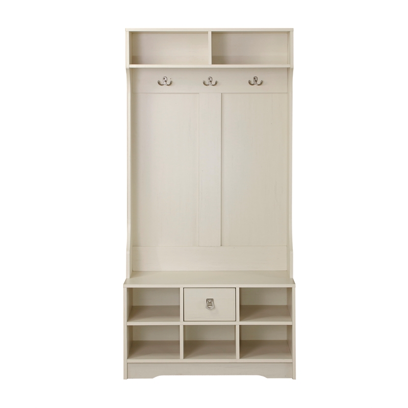 Saint Birch Hawksbury Wood Hall Tree and Shoe Bench in Antique White
