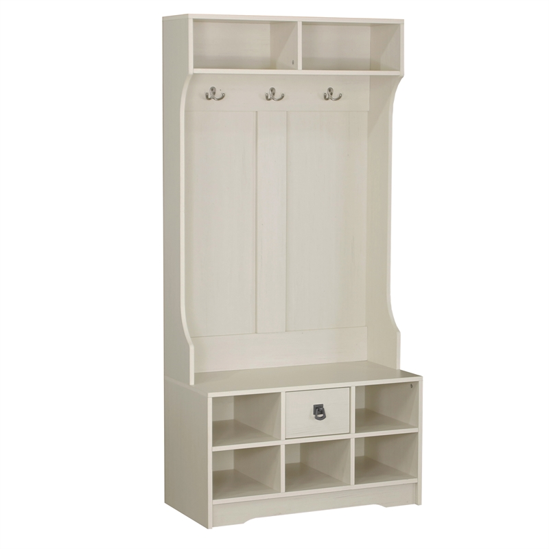 Saint Birch Hawksbury Wood Hall Tree and Shoe Bench in Antique White