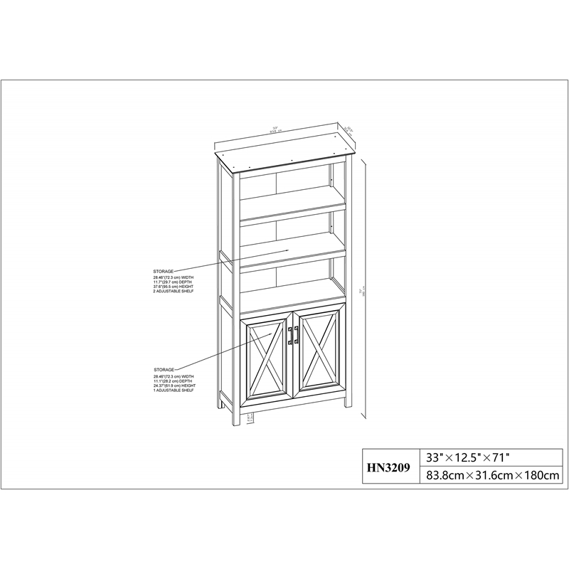 Saint Birch Megan Wood 2 Door Bookcase Washed Gray