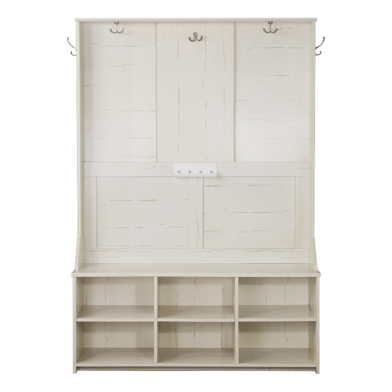 Saint Birch Salisbury Wood Hall Tree and Shoe Bench in  Antique White