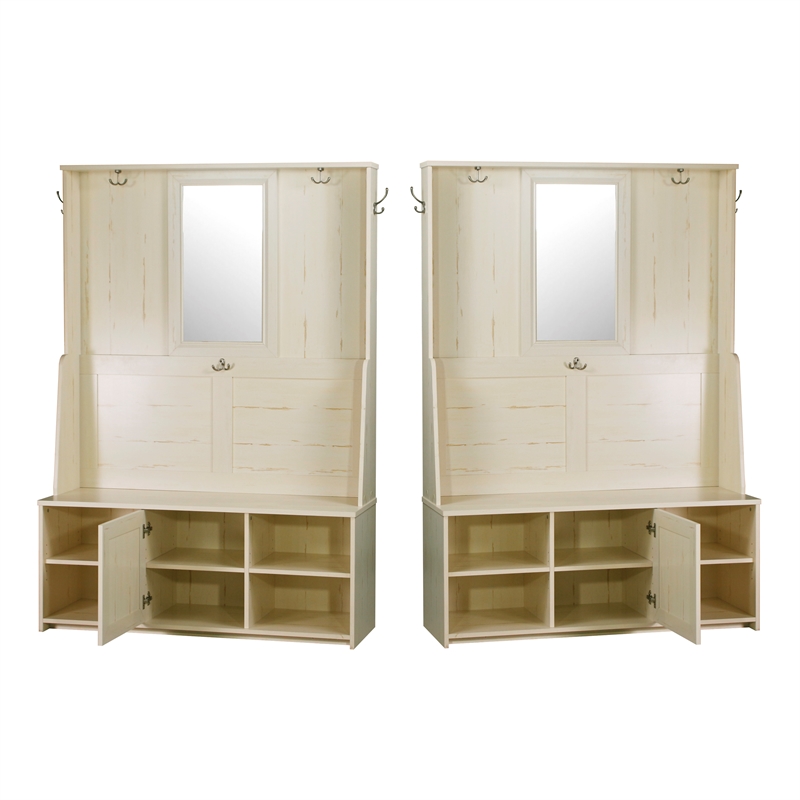 Saint Birch Salisbury Wood Hall Tree and Shoe Bench in  Antique White