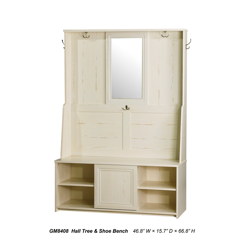 Saint Birch Salisbury Wood Hall Tree and Shoe Bench in  Antique White