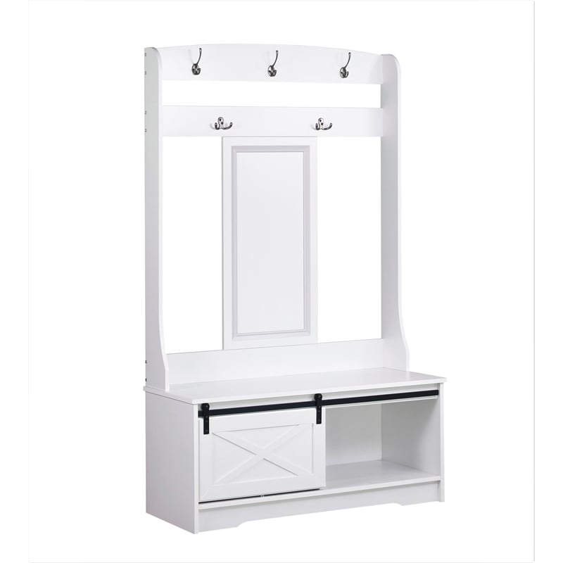 Sanit Birch Hawksbury Transitional White Hall Tree & Shoe Bench