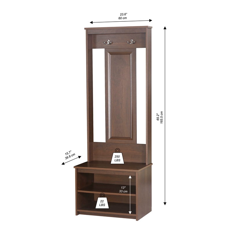 Saint Birch Lambert Casual Contemporary Rosewood Grain Hall Tree and Shoe Bench
