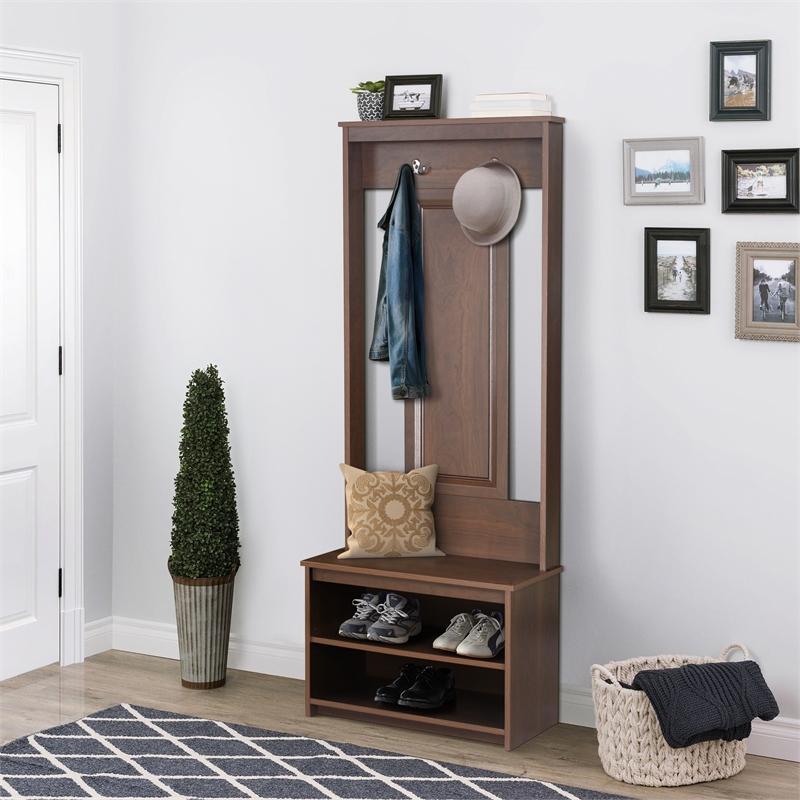 Saint Birch Lambert Casual Contemporary Rosewood Grain Hall Tree and Shoe Bench