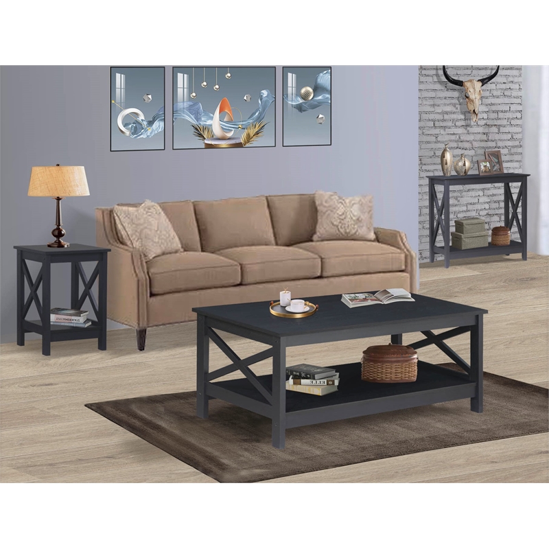 Saint Birch Lambert Modern Farmhouse 3-Piece Black Oak Table Set