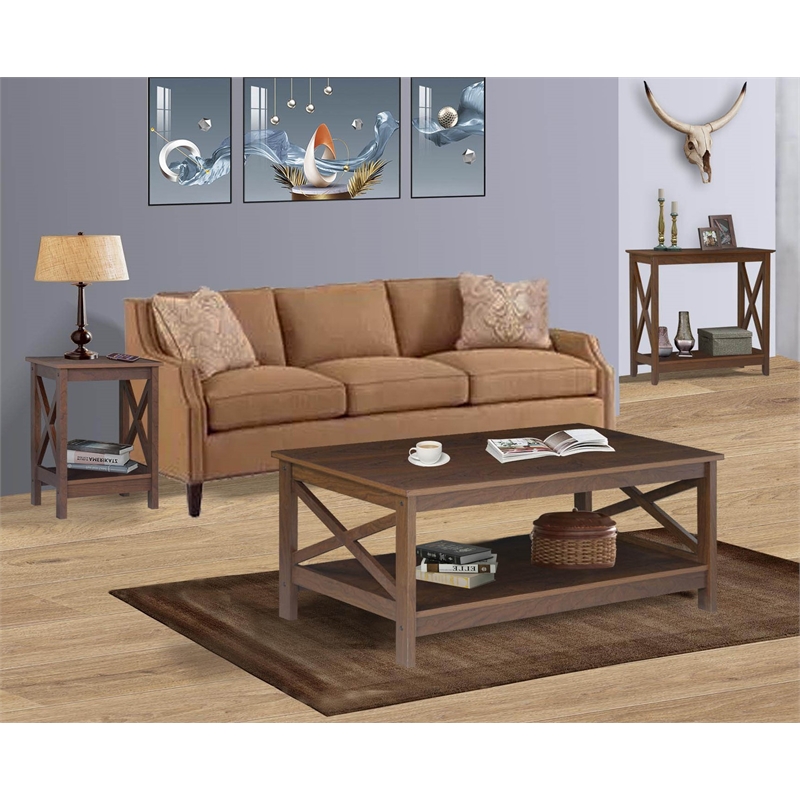 Saint Birch Lambert Modern Farmhouse 3-Piece Rosewood Grain Table Set