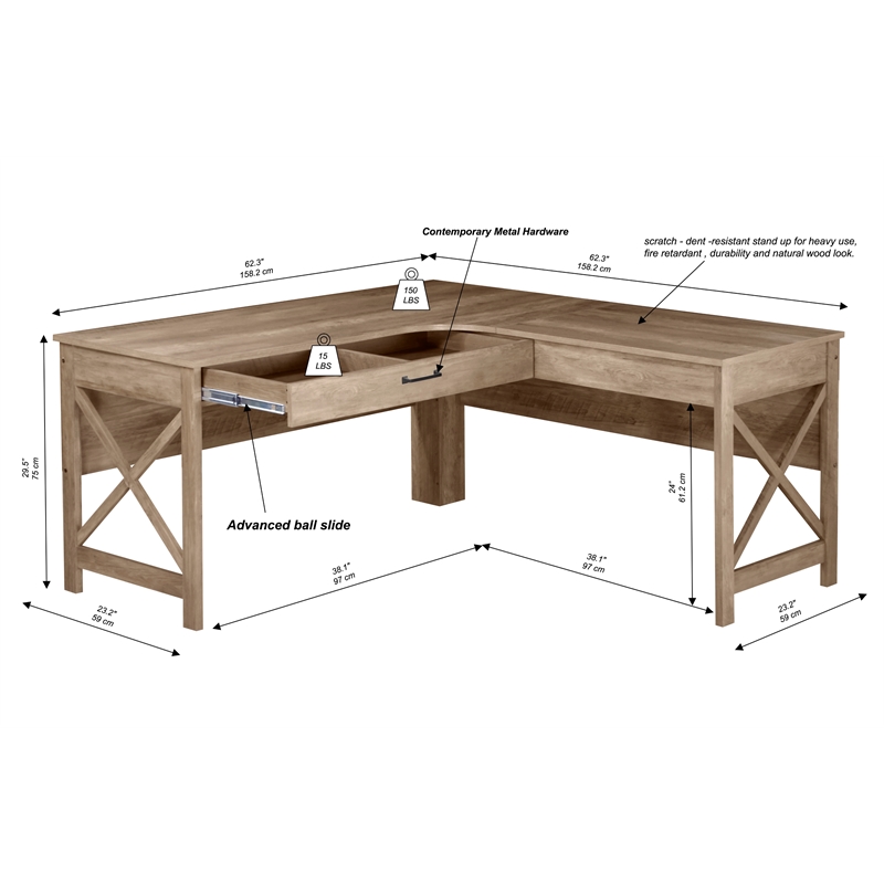 Saint Birch Alaska Modern Farmhouse L-Shaped Desk with Drawer