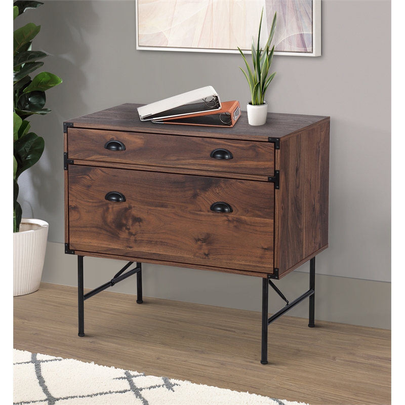 Saint Birch Bombay 1 Drawer Wood Lateral File Cabinet with Tray in Walnut