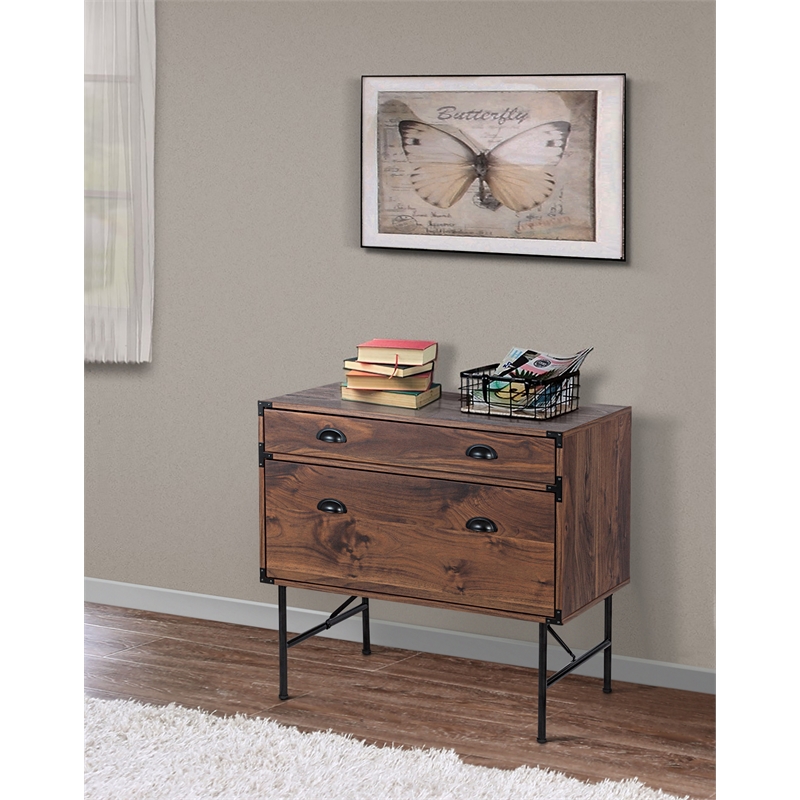 Saint Birch Bombay 1 Drawer Wood Lateral File Cabinet with Tray in Walnut
