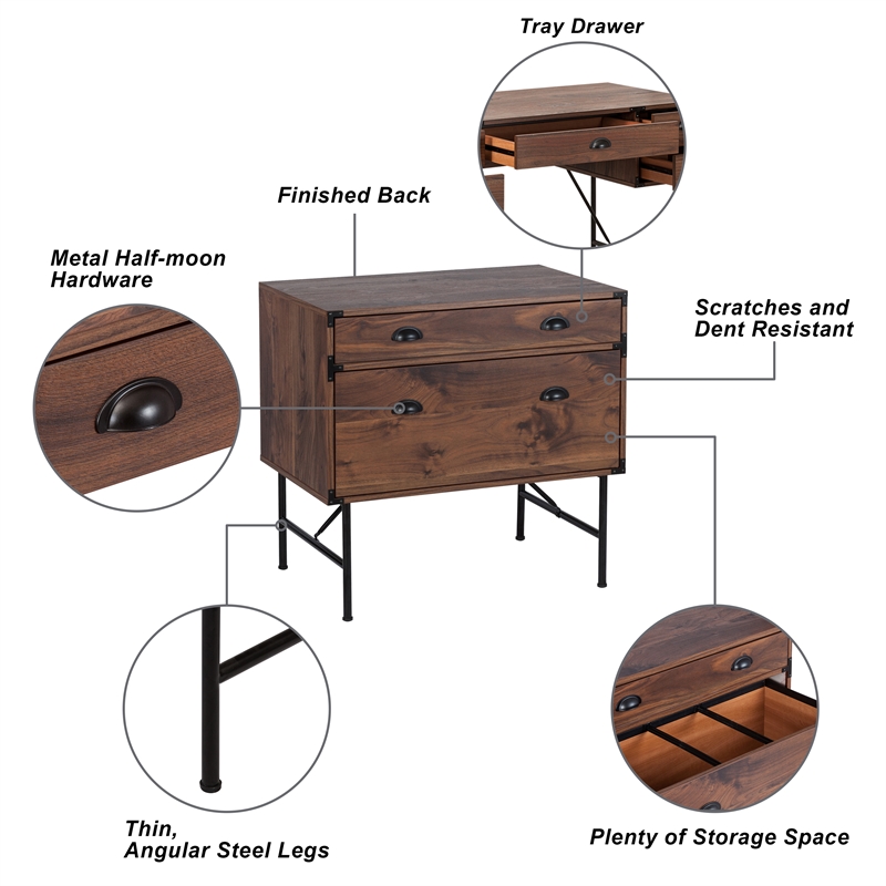 Saint Birch Bombay 1 Drawer Wood Lateral File Cabinet with Tray in Walnut