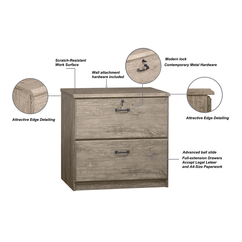 Saint Birch Honduras 2 Drawer Lateral Filing Cabinet in Gray Oak