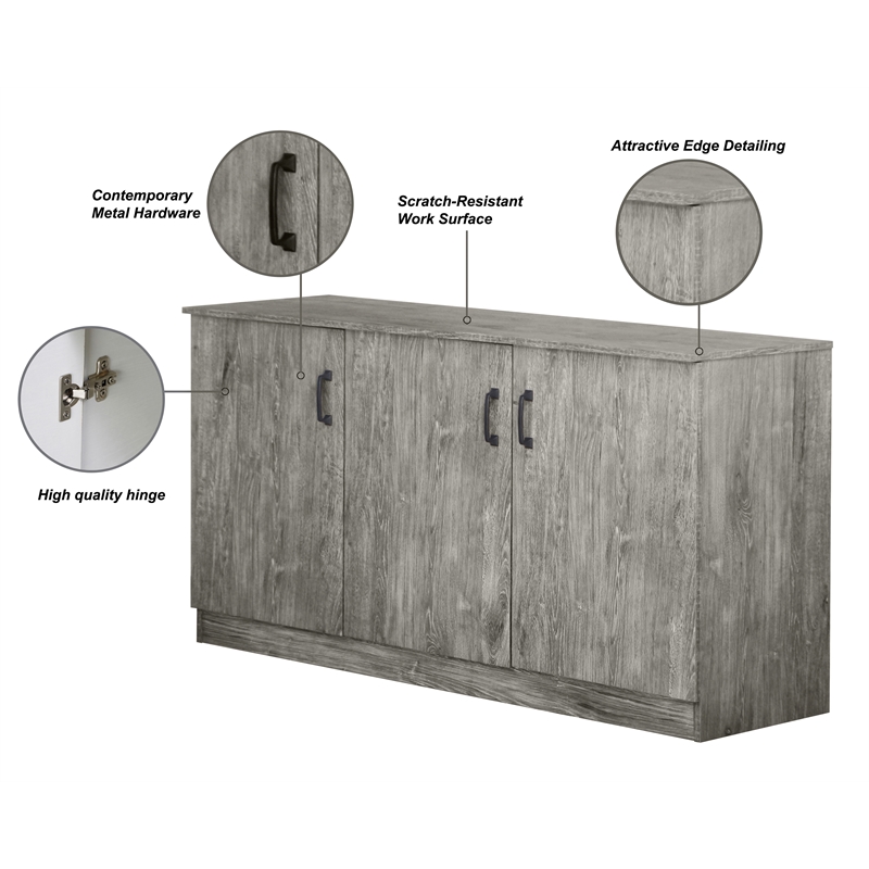 Saint Birch Alaska 3-Door Credenza Storage Cabinet in Gray Oak
