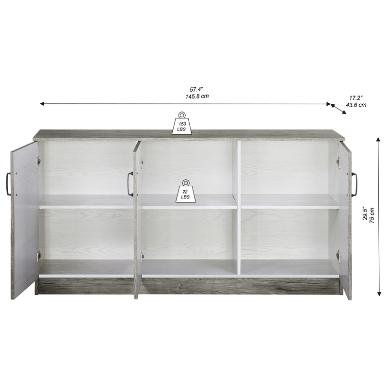 Saint Birch Alaska 3-Door Credenza Storage Cabinet in Gray Oak